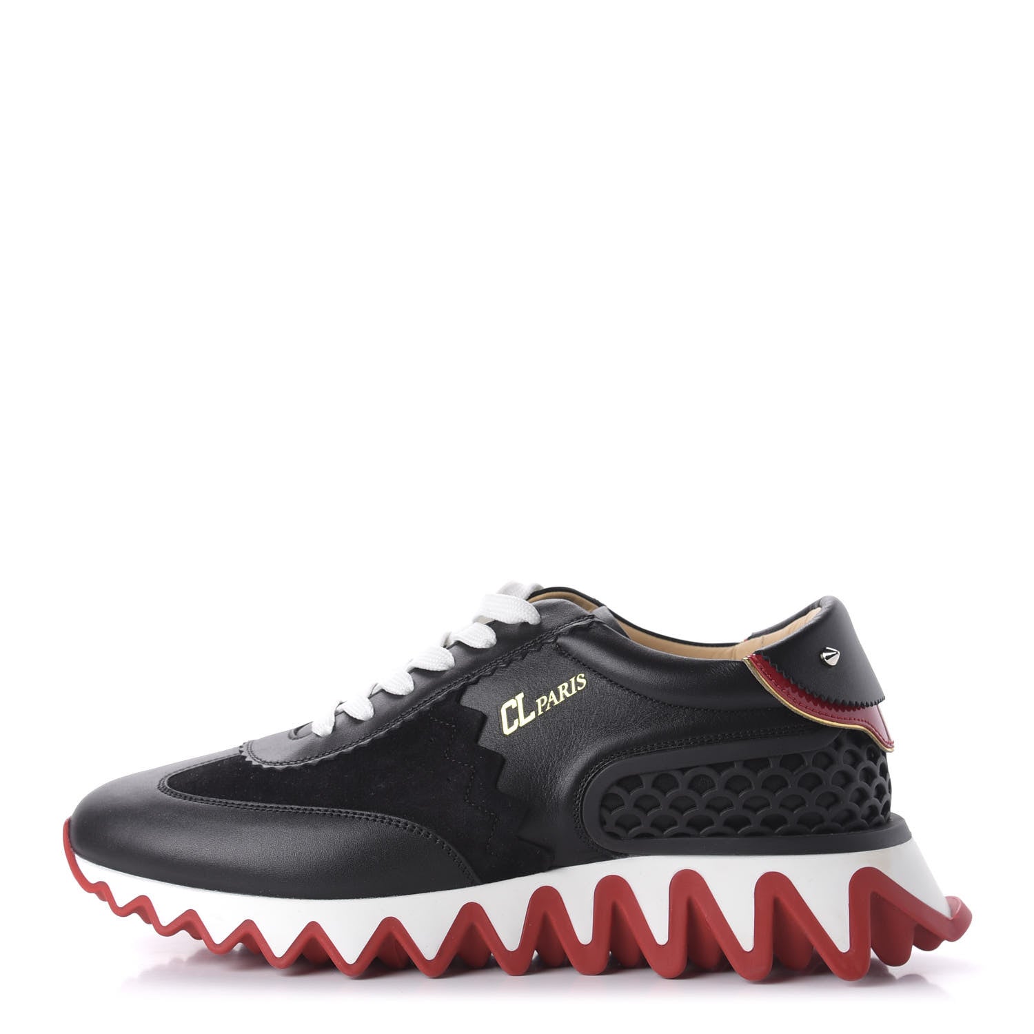 Christian Louboutin Calfskin Suede Patent Womens Loubishark Sneakers 41 Black Loubi Red 1 of 7