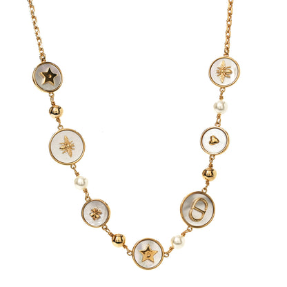 Christian Dior Metal Resin Pearl Mother of Pearl D-Luck Short Necklace Gold 1 of 4
