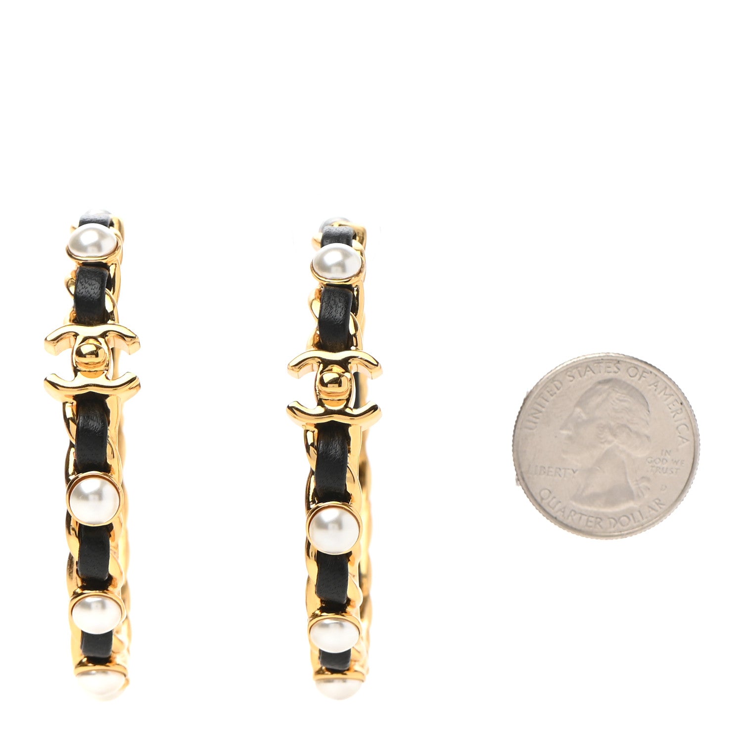 Chanel Lambskin Pearl More Is More CC Chain Hoop Earrings Gold Black 2 of 4