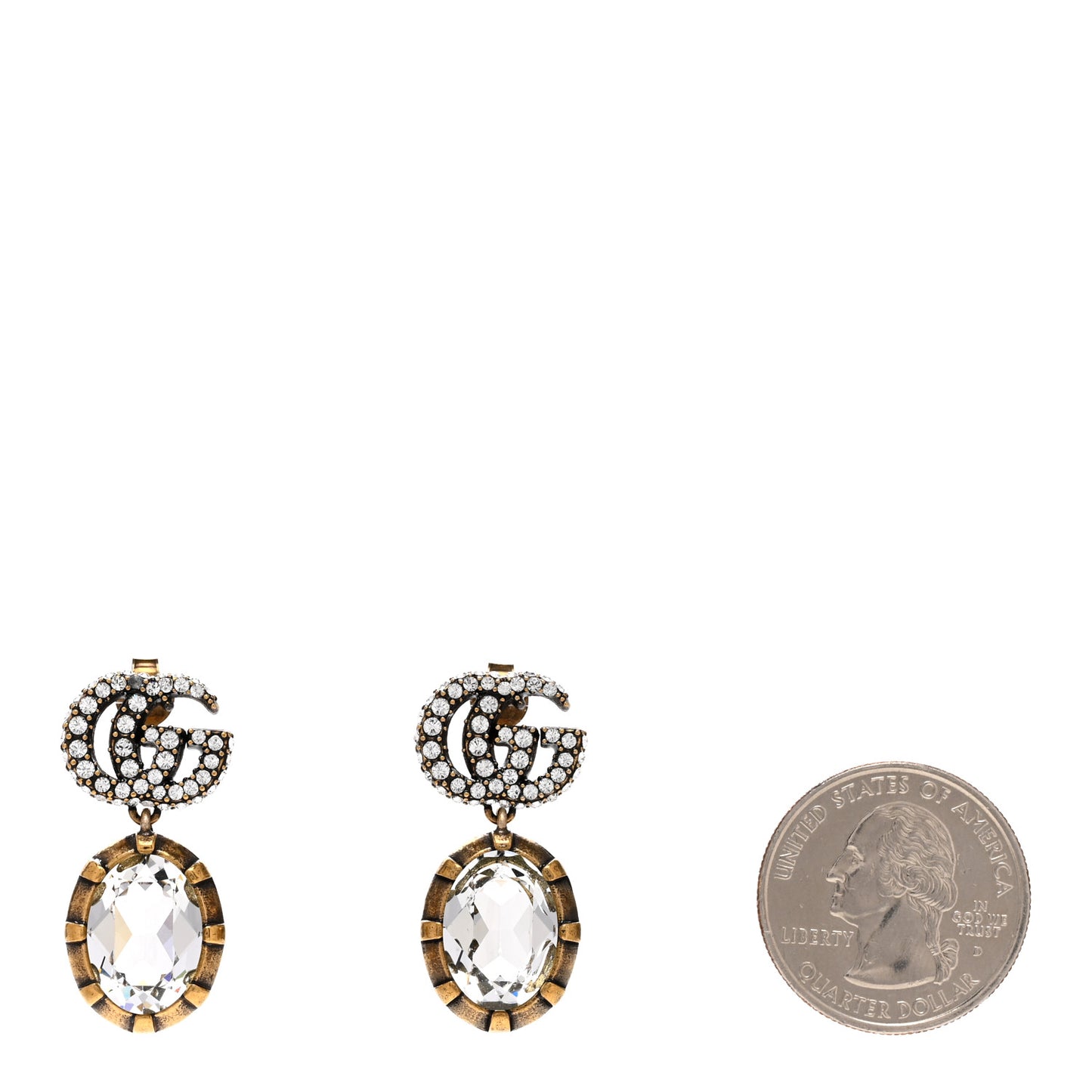 Metal Crystal Double G Drop Earrings Aged Gold