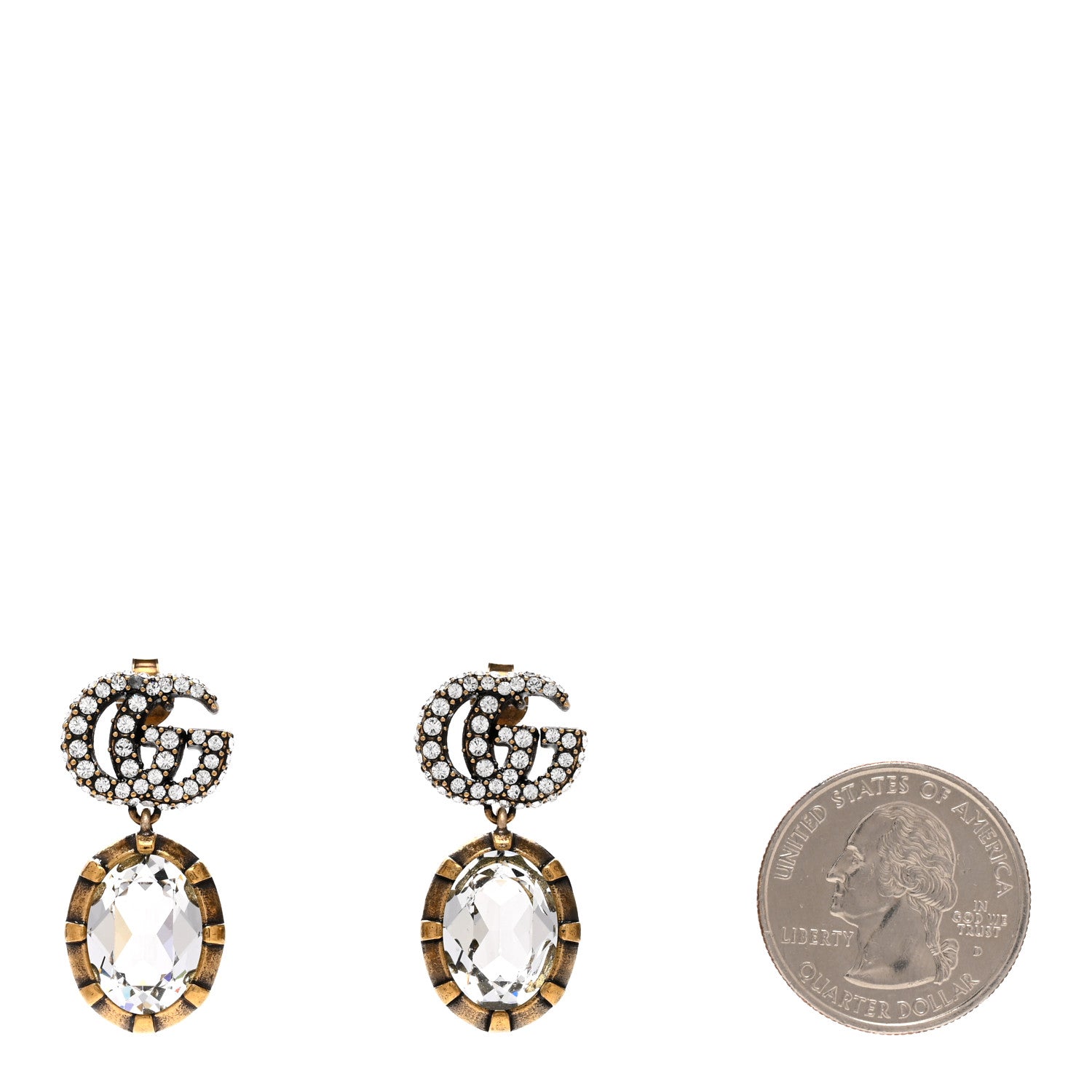 Gucci Metal Crystal Double G Drop Earrings Aged Gold 2 of 5