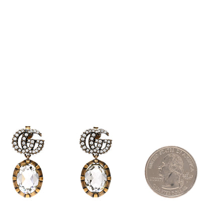 Gucci Metal Crystal Double G Drop Earrings Aged Gold 2 of 5