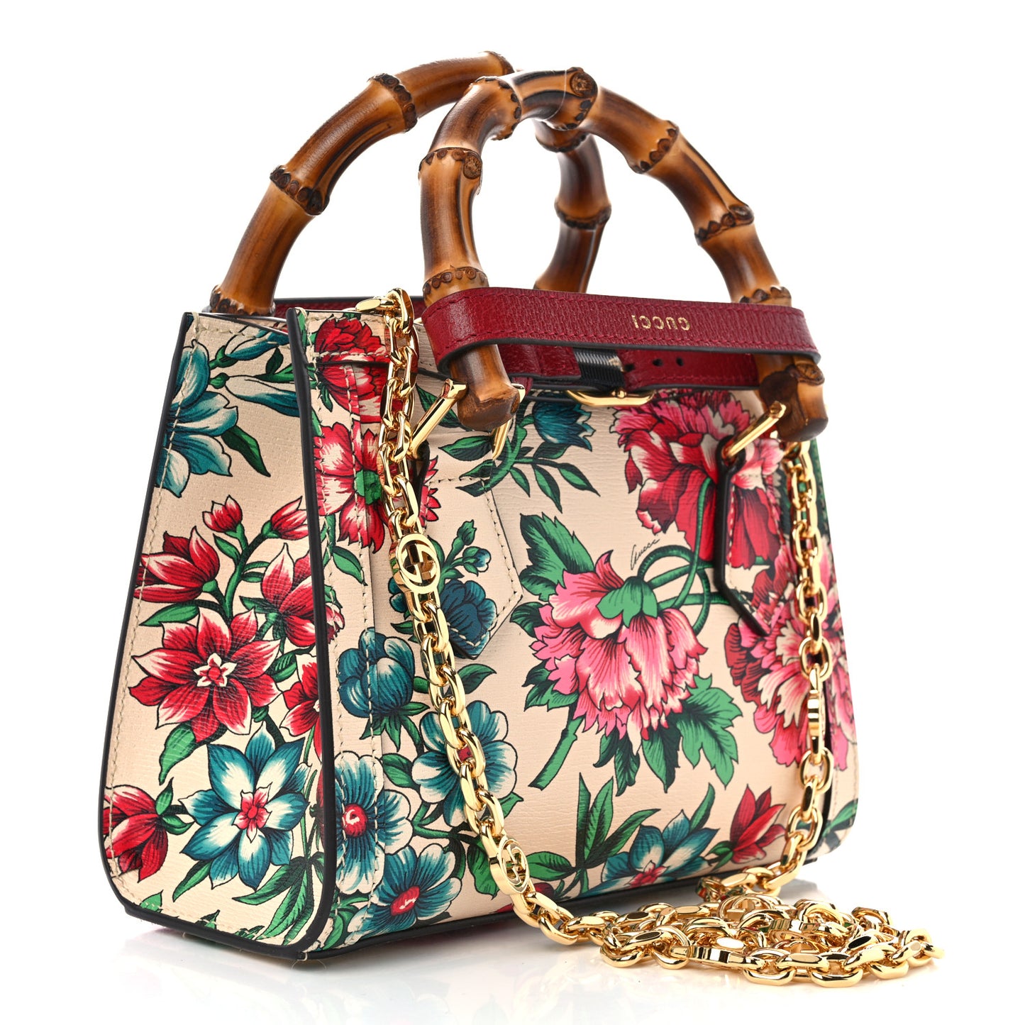 New Shangai Calfskin Floral Print Mini Diana Tote Bag Multicolor