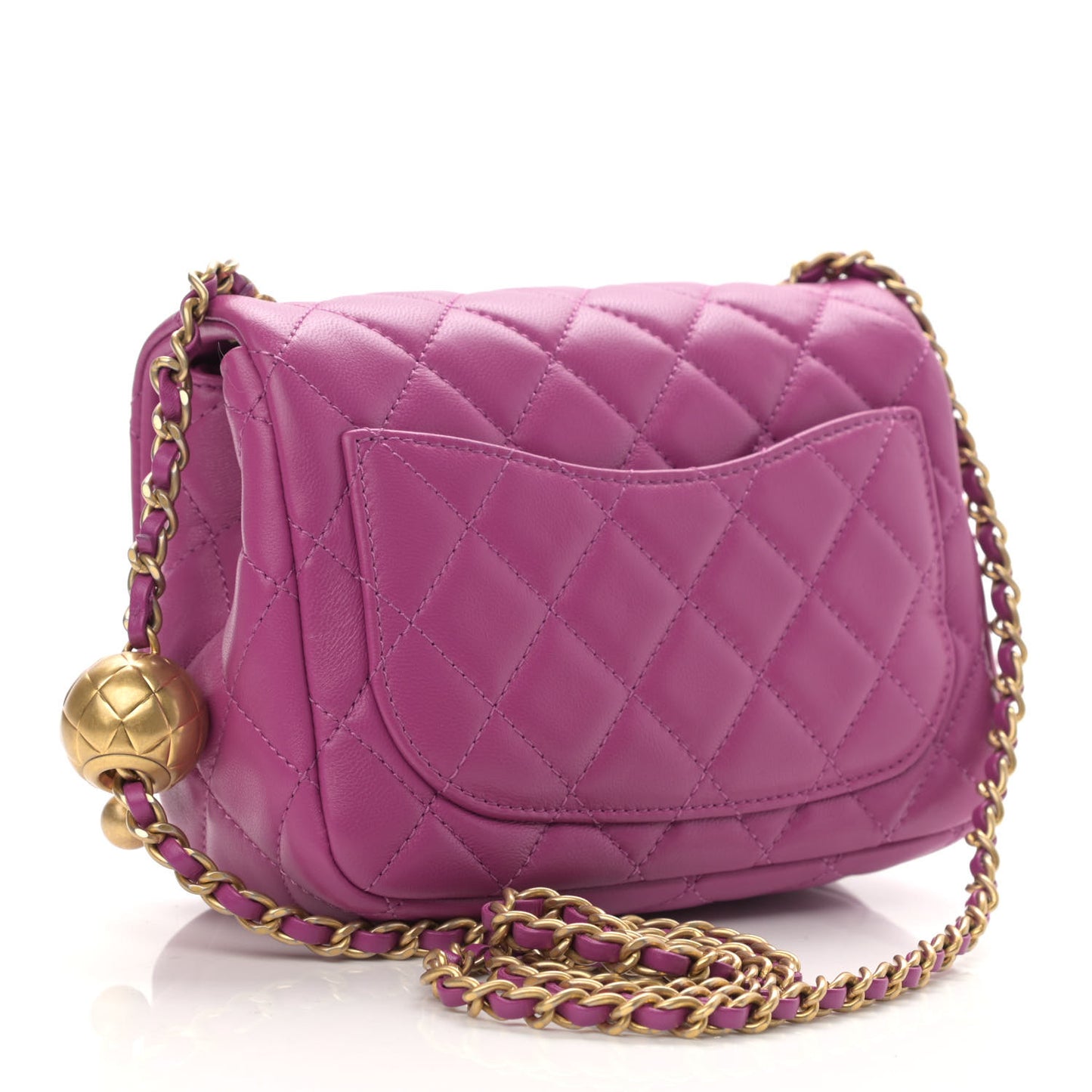 Lambskin Quilted Mini Pearl Crush Flap Purple
