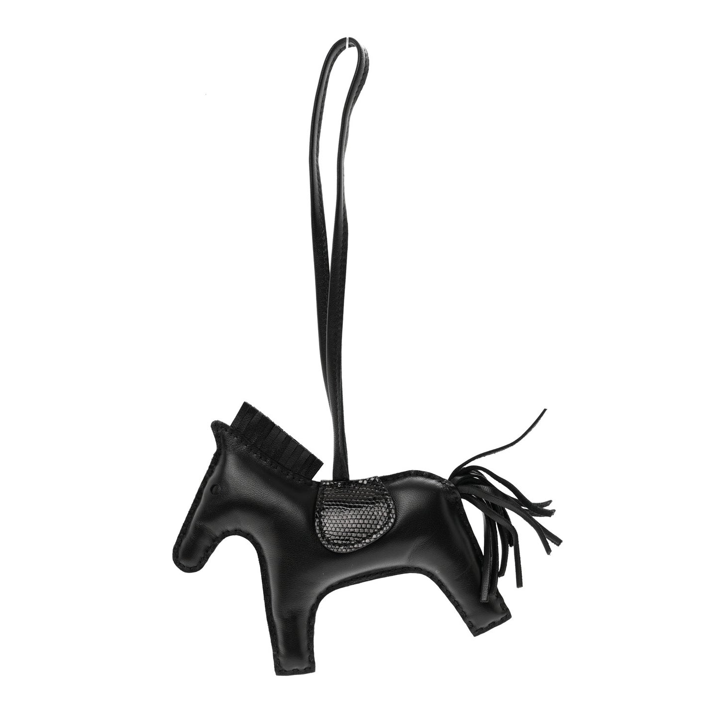 Milo Lambskin Lizard Touch Grigri Rodeo Horse Bag Charm MM So Black