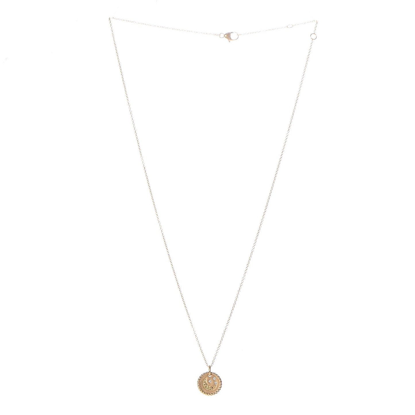 18K Yellow Gold Diamond Sapphire Moon and Stars Pendant Necklace