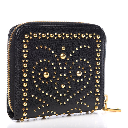 Miu Miu Goatskin Studded Madras Zip Compact Wallet Black 3 of 7
