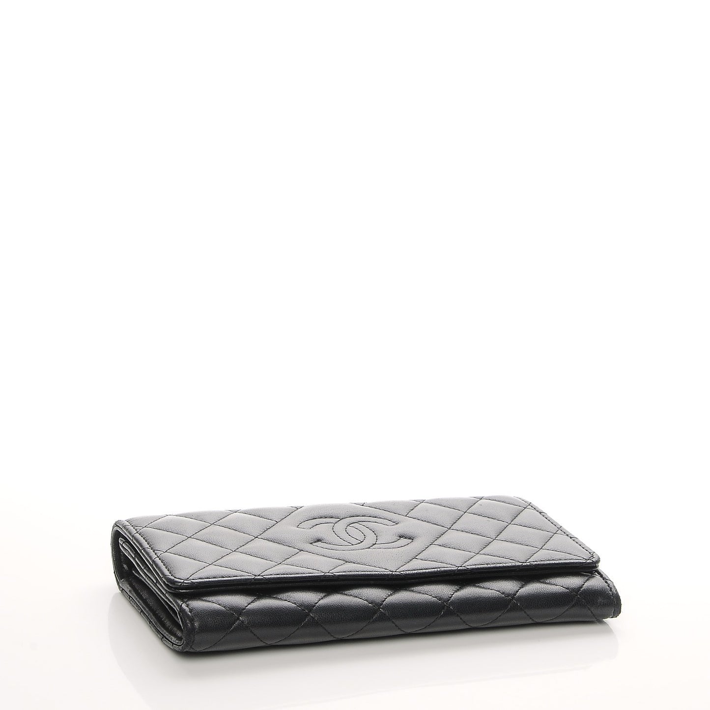 Lambskin Quilted Large Diamond CC Flap Wallet Black