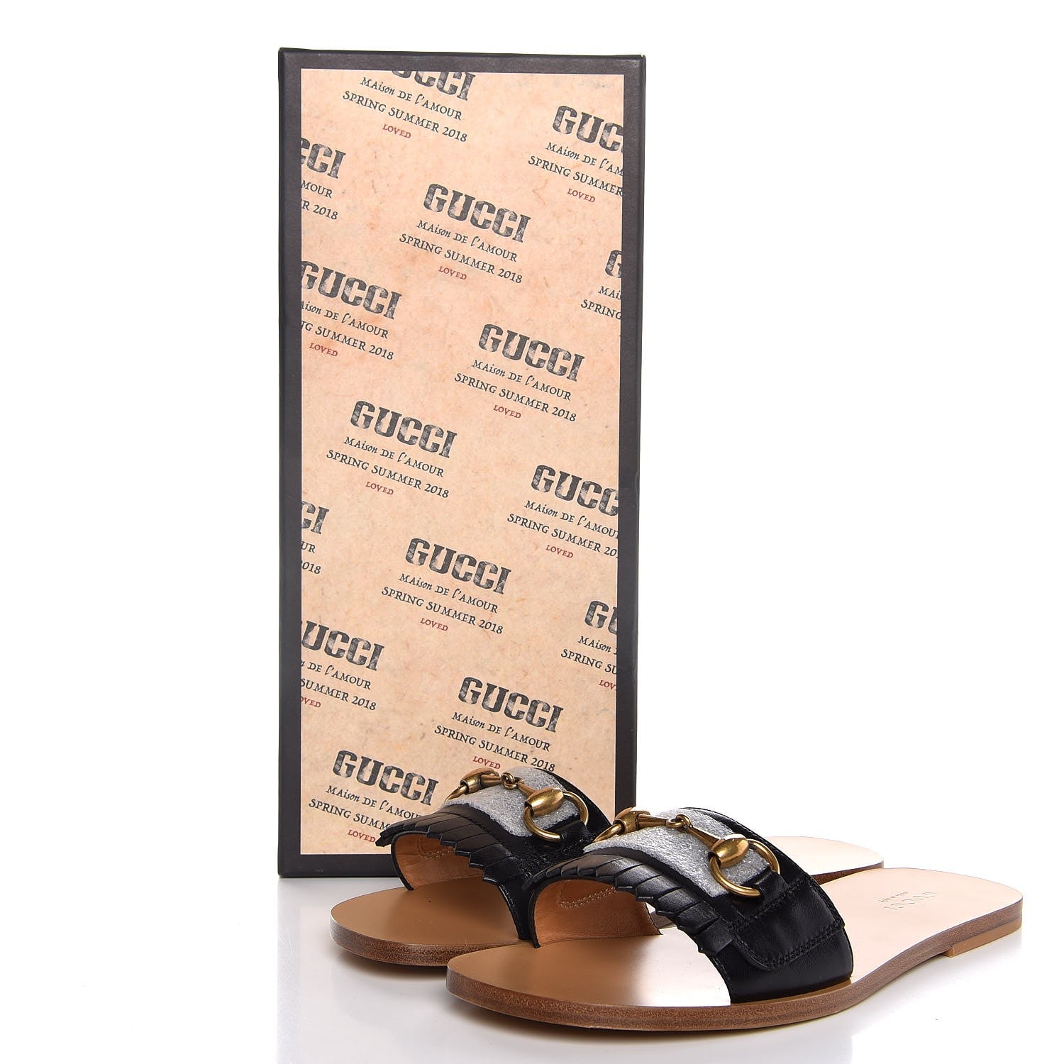 Gucci Malaga Kid Fringe Horsebit Slide Sandals 37 Black 8 of 8