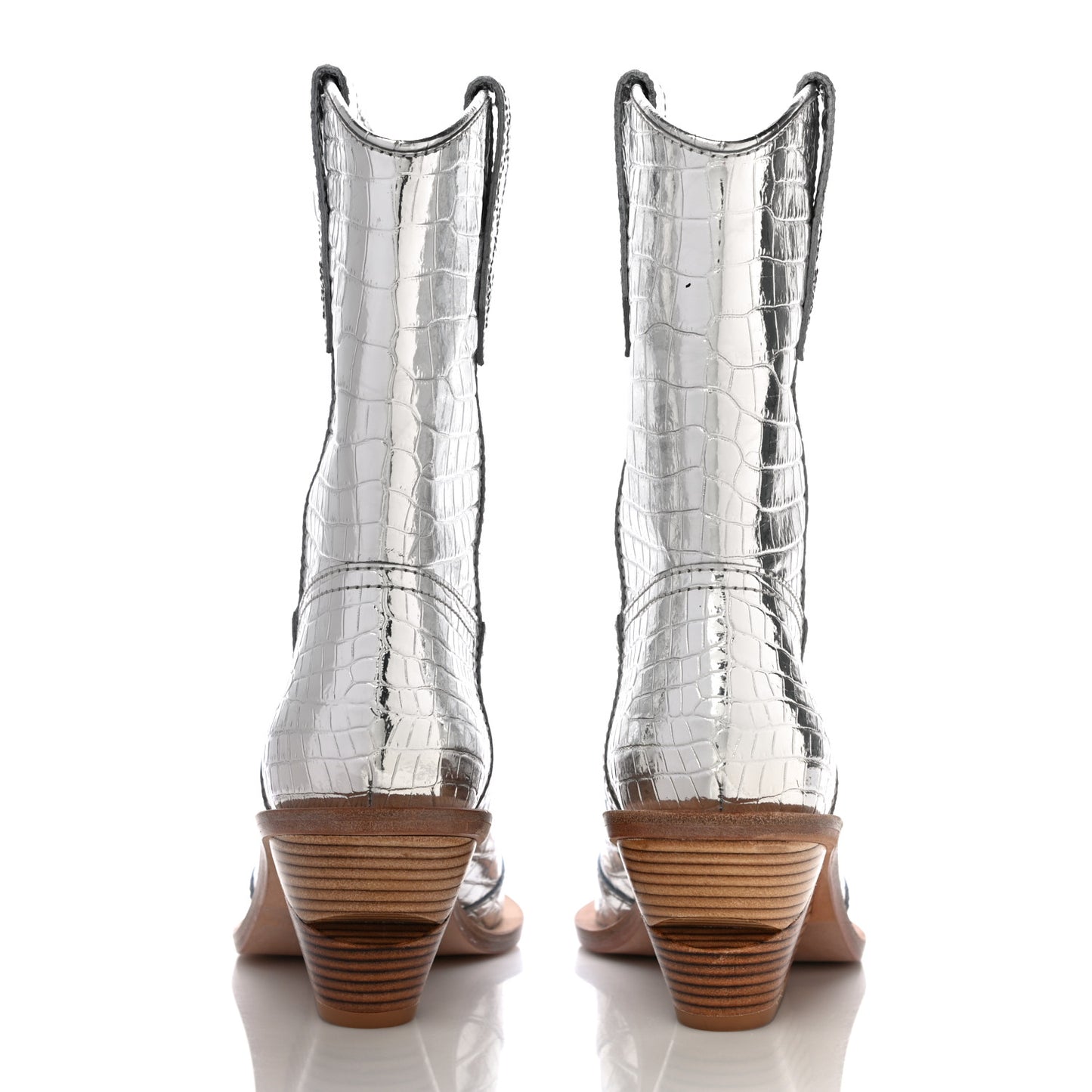 Metallic Calfskin Crocodile Embossed Cutwalk Ankle Boots 36 Silver