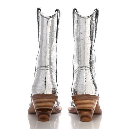 Fendi Metallic Calfskin Crocodile Embossed Cutwalk Ankle Boots 36 Silver 5 of 10