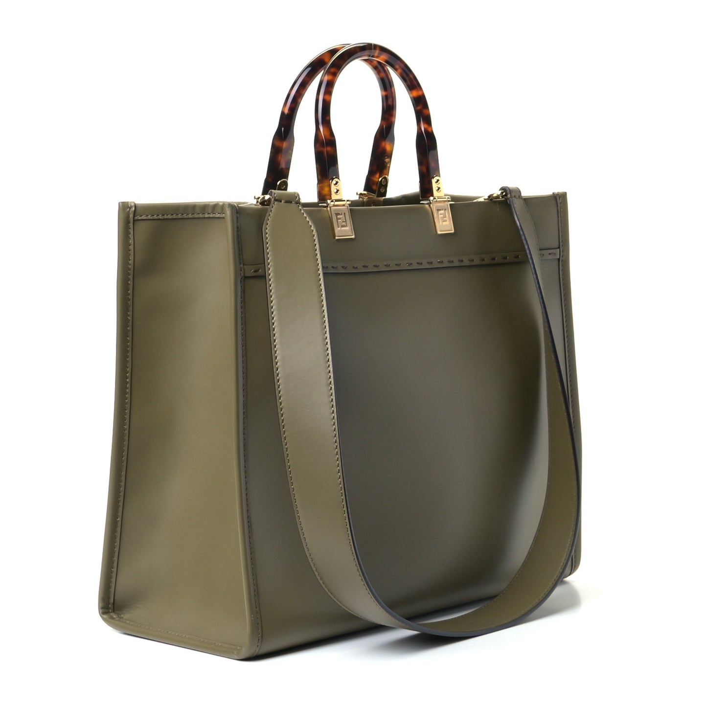Vitello King Plexiglass Logo Embossed Medium Fendi Sunshine Shopper Tote Wood
