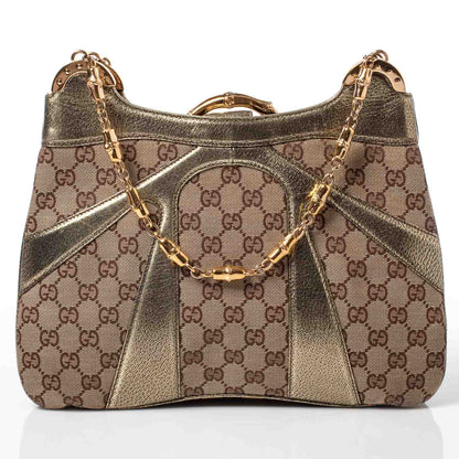 Gucci Monogram Bamboo Chain Shoulder Bag Metallic 4 of 9