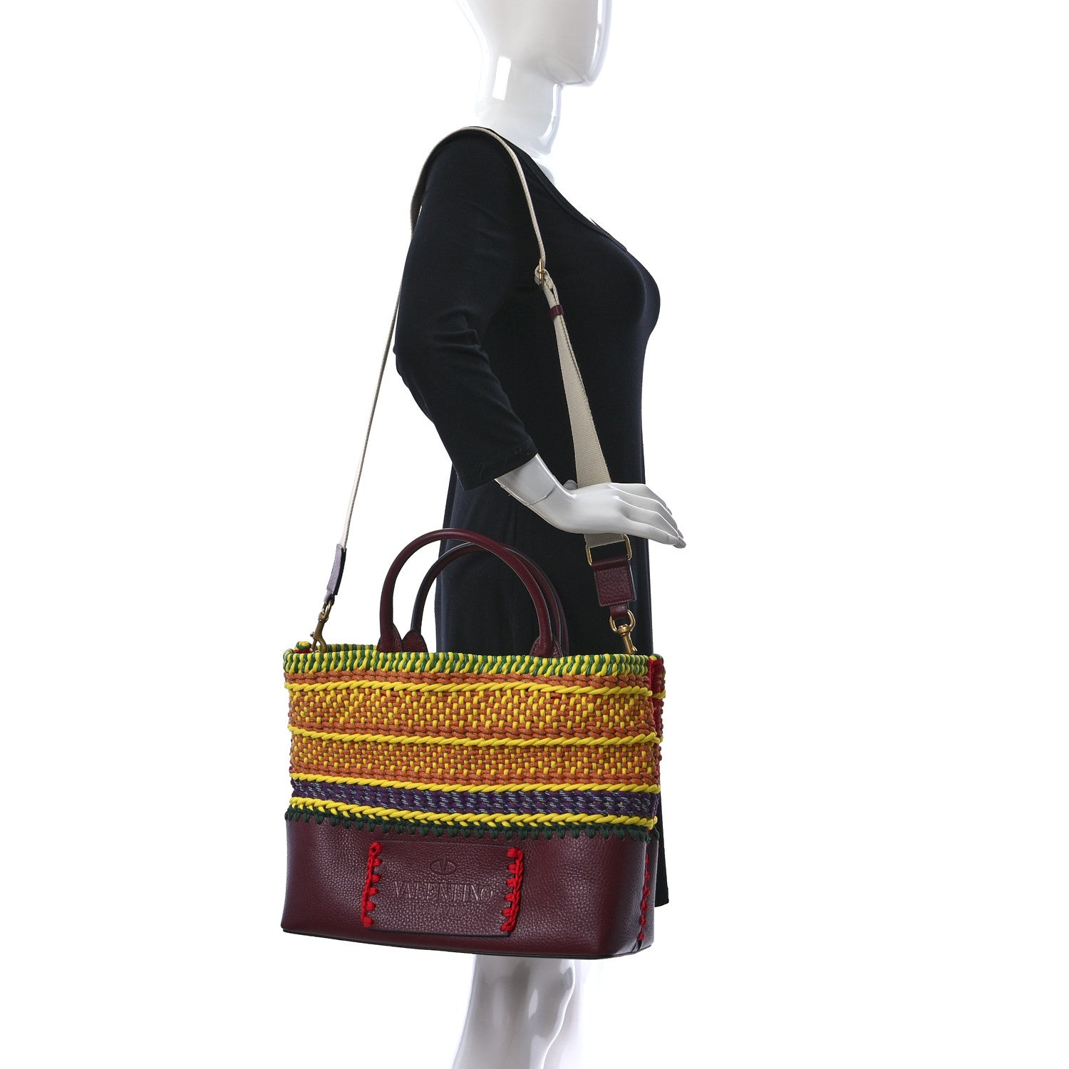 Valentino Garavani Calfskin Fabric Crochet Tote Multicolor 3 of 13