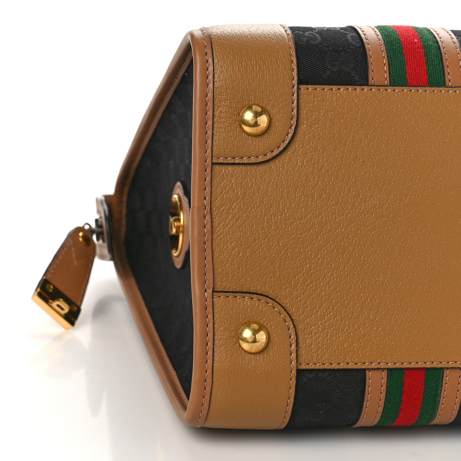 Gucci Monogram Textured Dollar Calfskin Web Large Bauletto Duffle Top Handle Bag Black Koi Beige 8 of 9