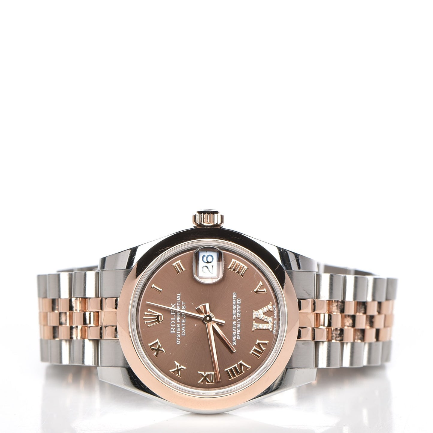 Stainless Steel 18K Everose Gold Diamond 31mm Oyster Perpetual Datejust Watch Chocolate Roman 178241