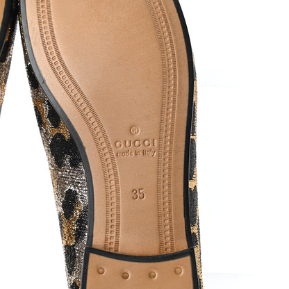 Gucci Jacquard Leopard Print Horsebit Womens Jordaan Loafers 35 Gold 6 of 9
