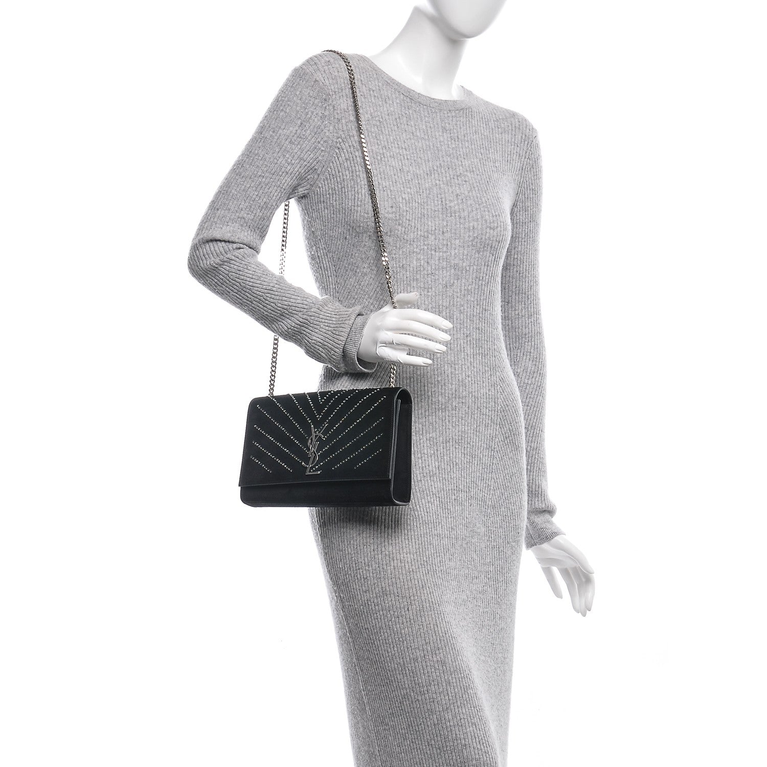 Saint Laurent Suede Crystal Medium Classic Monogram Kate Satchel Nero Black 2 of 6