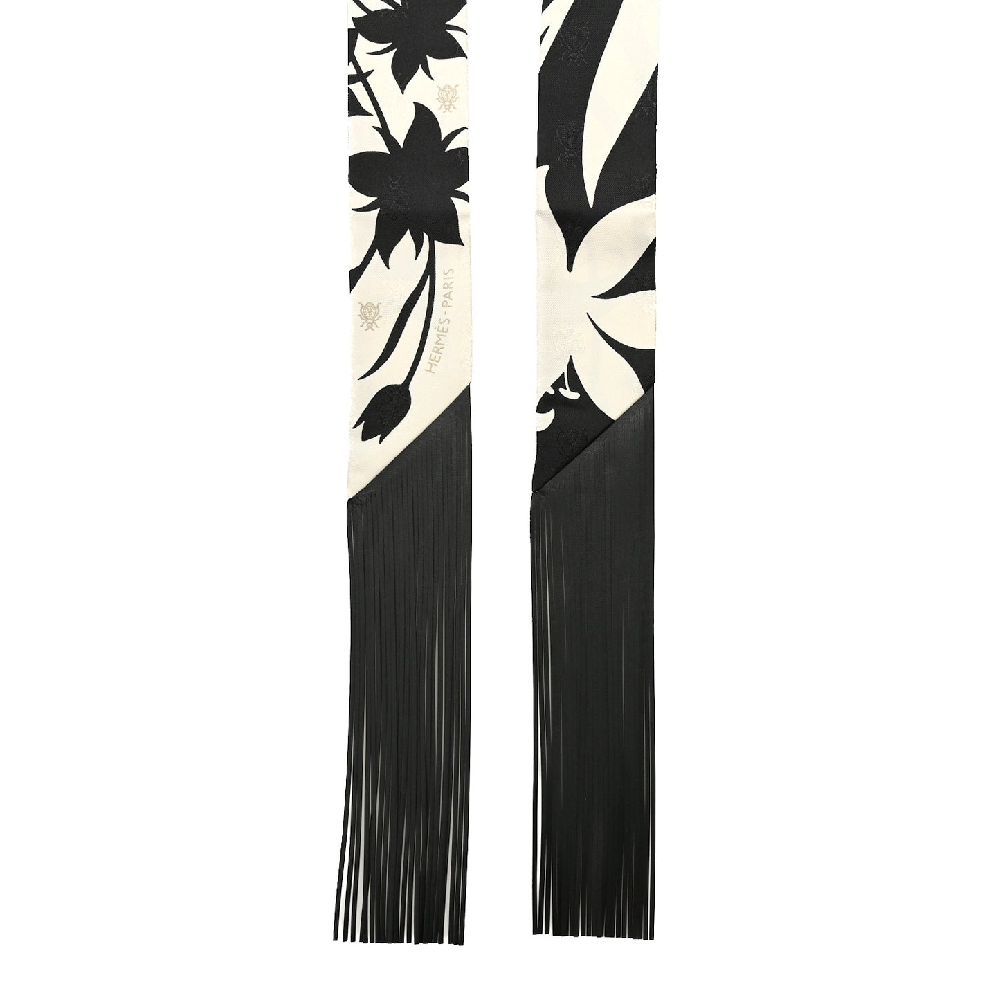 Silk Calfskin Bouquet Final Fringed Twilly Creme Black