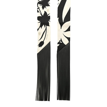 Hermes Silk Calfskin Bouquet Final Fringed Twilly Creme Black 2 of 4