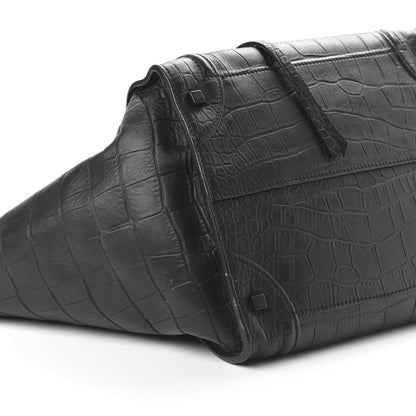 Celine Crocodile Embossed Calfskin Medium Phantom Luggage Black 6 of 9