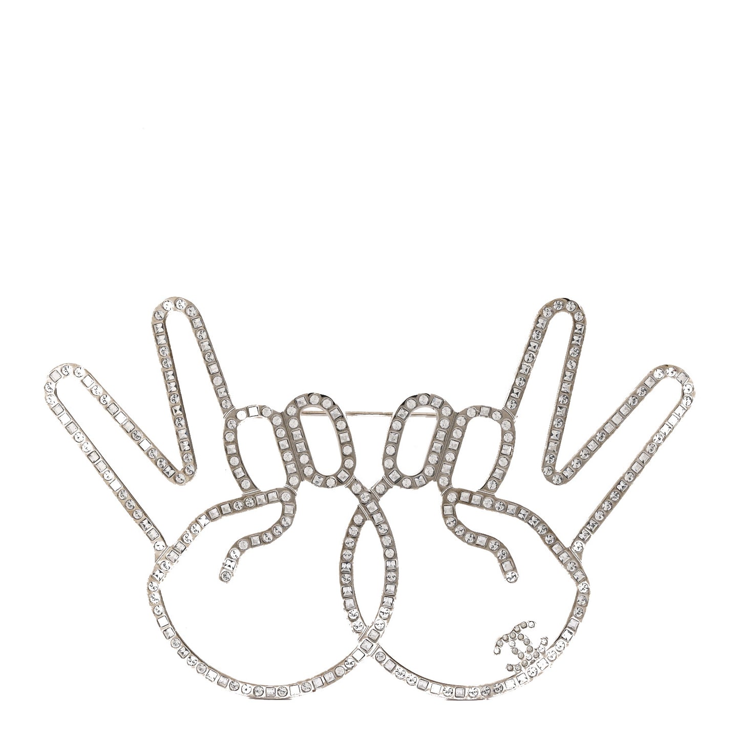 Strass Crystal Peace Sign Emoji Brooch Silver