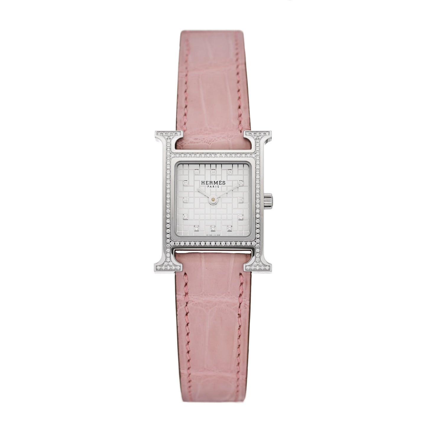 Stainless Steel Alligator Diamond Bezel Mother of Pearl 21mm Heure H Hour Quartz Watch Rose Pale