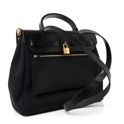 Hermes Military Toile Vache Hunter Herbag Zip Retourne 31 PM Black 4 of 11