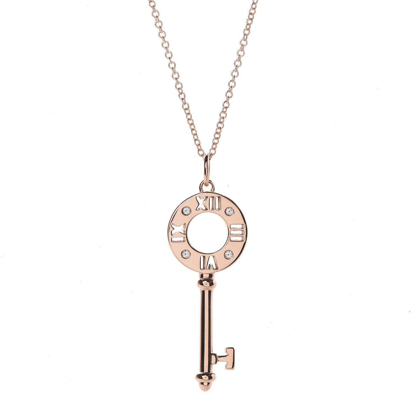 18K Yellow Gold Diamond Atlas Pierced Key Pendant Necklace