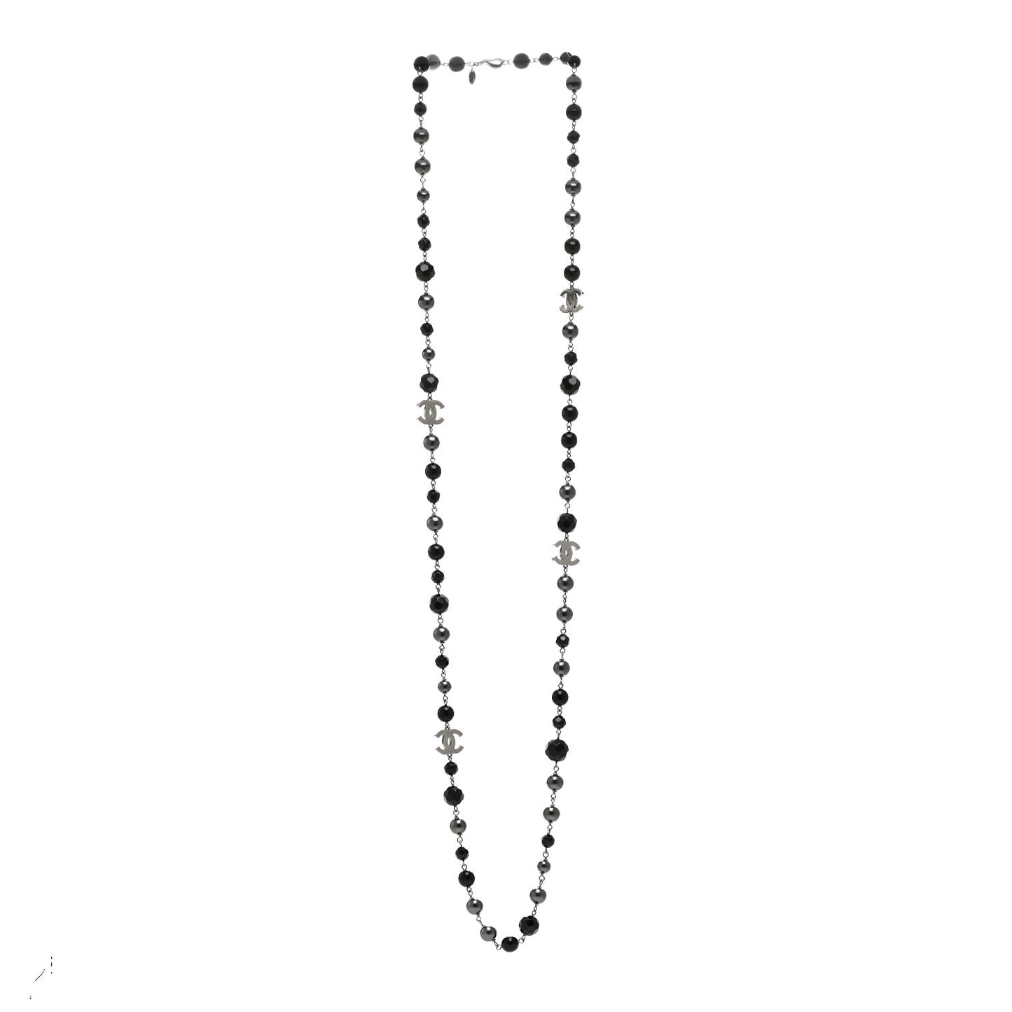 Ruthenium Pearl Beaded CC Long Necklace Black