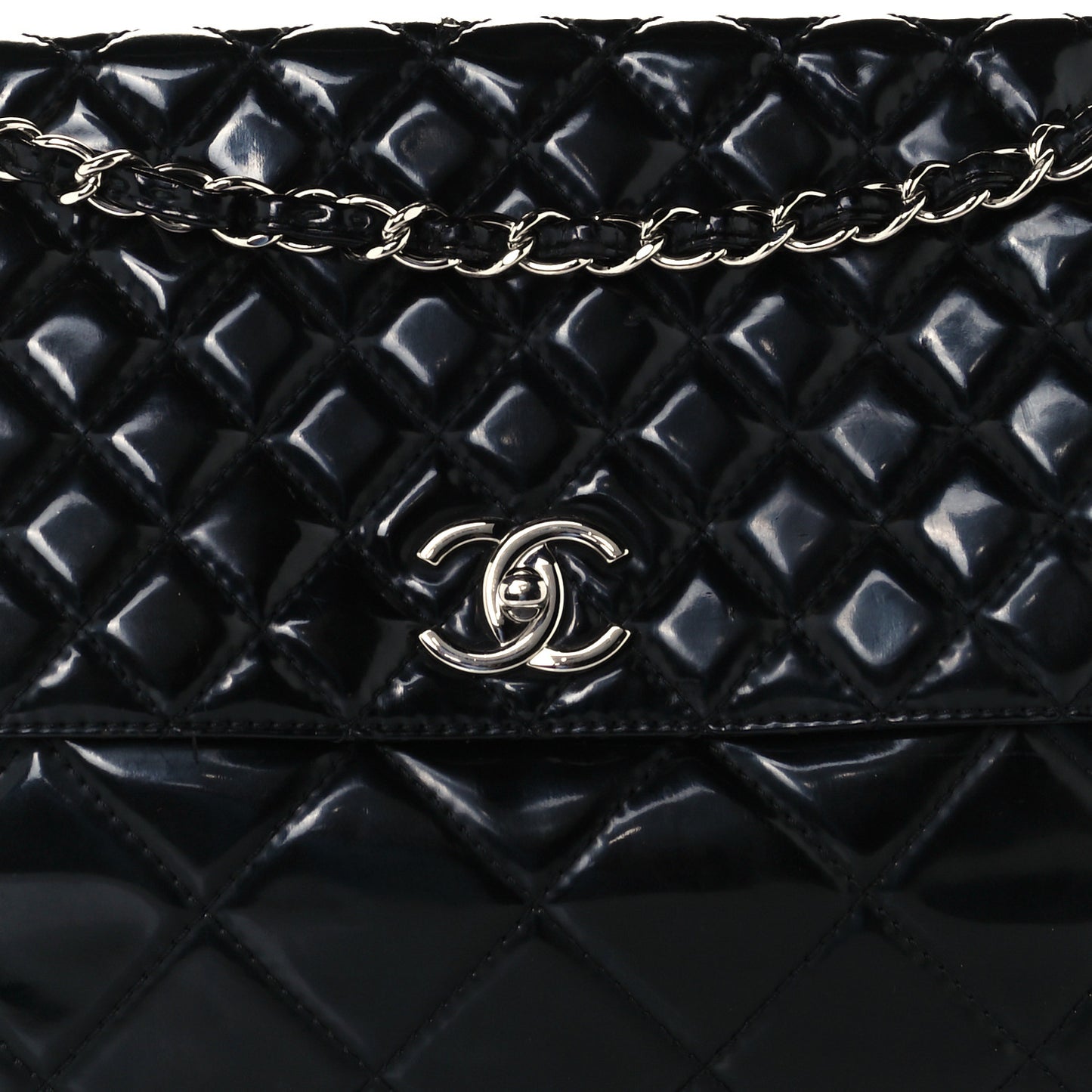 Patent Quilted Jumbo Flap Black