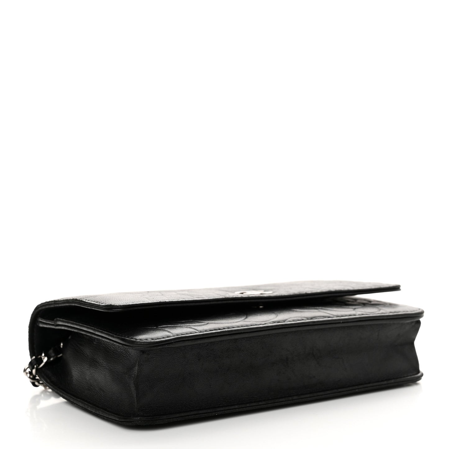 Lambskin Camellia Embossed Wallet on Chain WOC Black