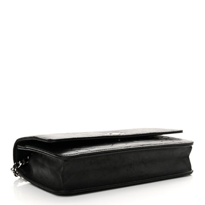 Chanel Lambskin Camellia Embossed Wallet on Chain WOC Black 4 of 15