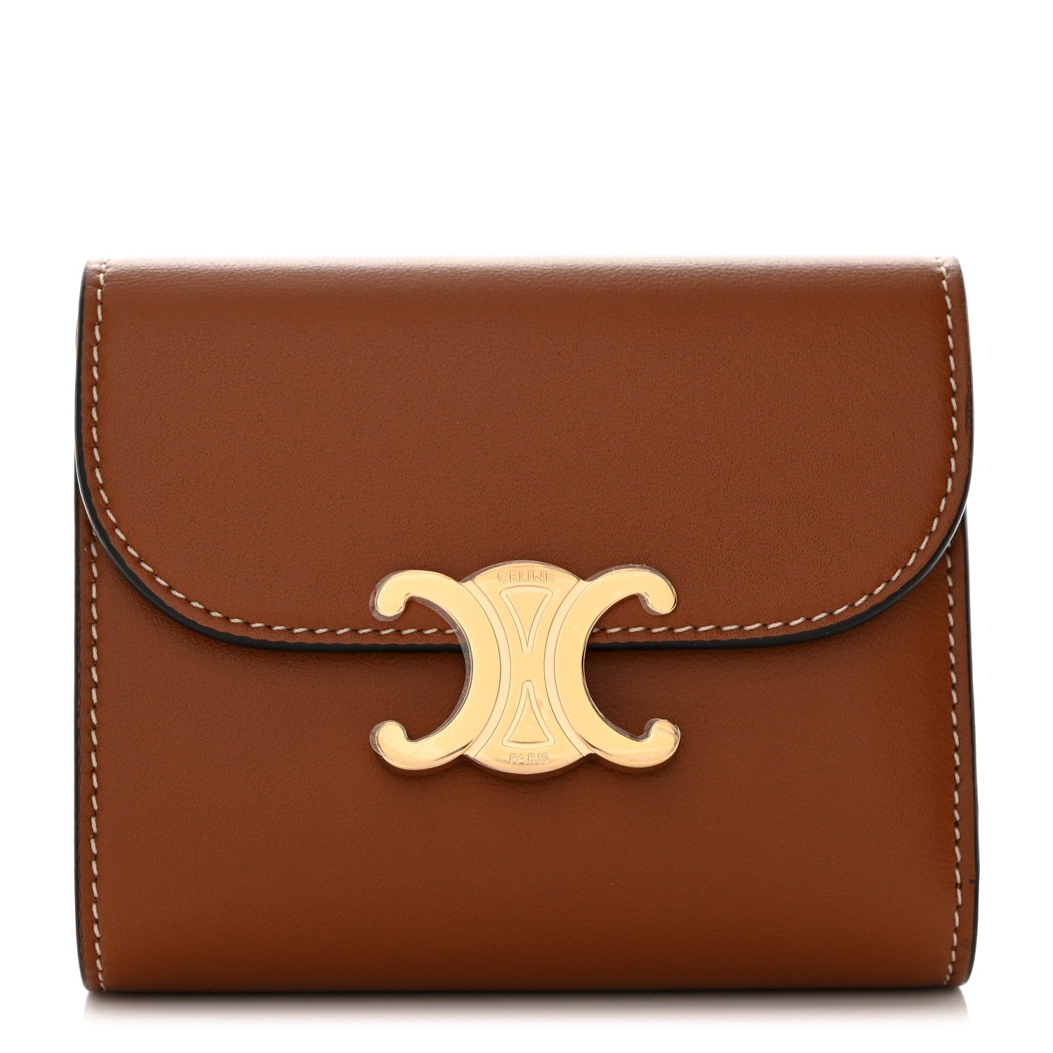 Celine Shiny Calfskin Triomphe Compact Wallet Natural Tan 1 of 10