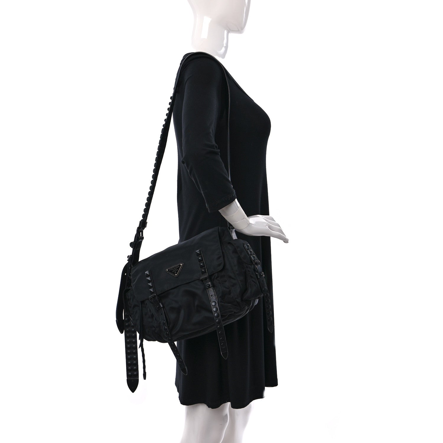 Prada Nylon New Vela Studded Messenger Black 2 of 11