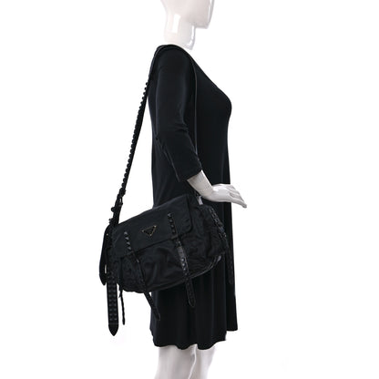 Prada Nylon New Vela Studded Messenger Black 2 of 11