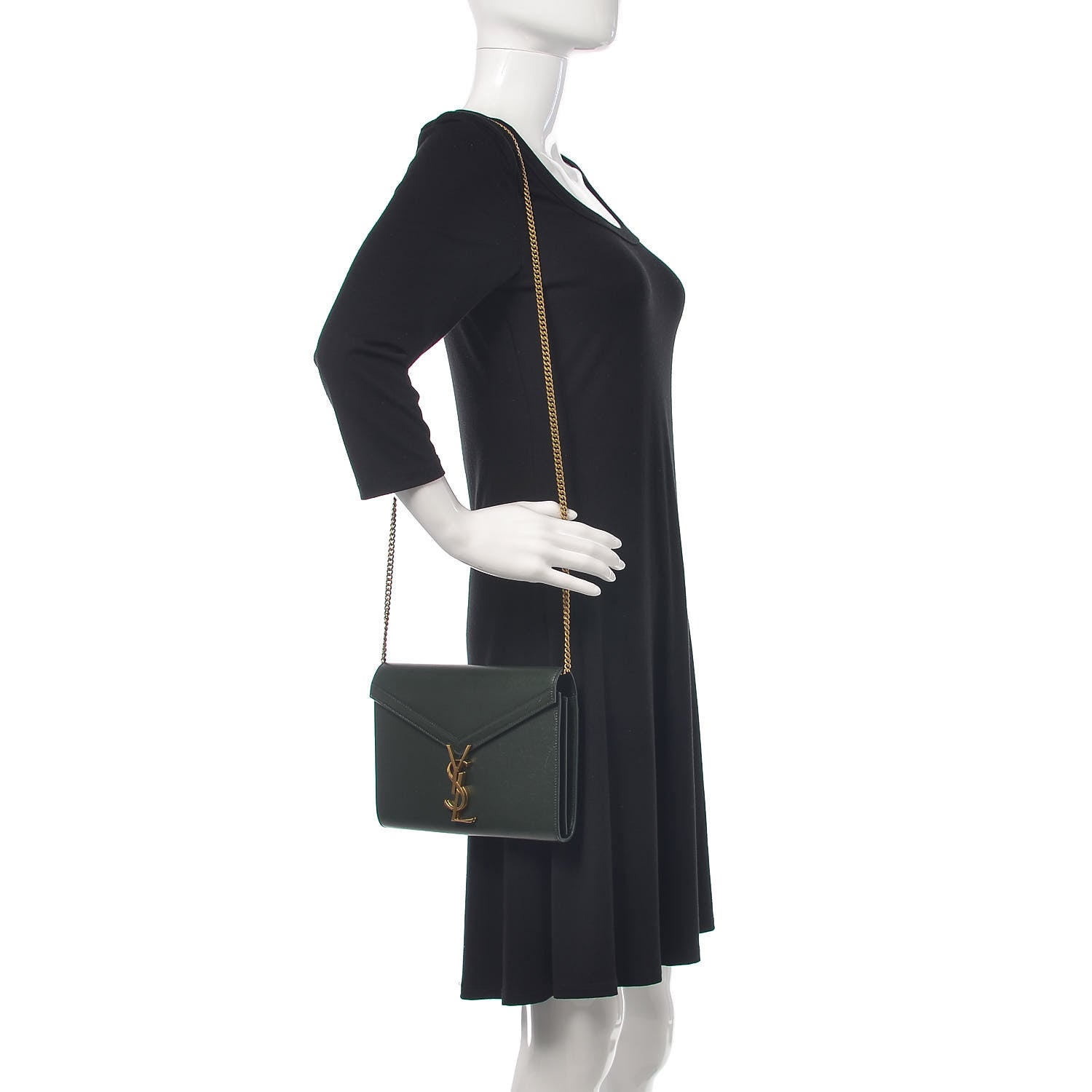 Saint Laurent Grain De Poudre Monogram Cassandra Chain Wallet Vert Fonce 2 of 9
