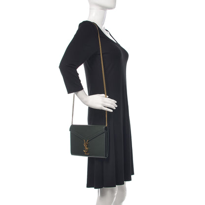 Saint Laurent Grain De Poudre Monogram Cassandra Chain Wallet Vert Fonce 2 of 9