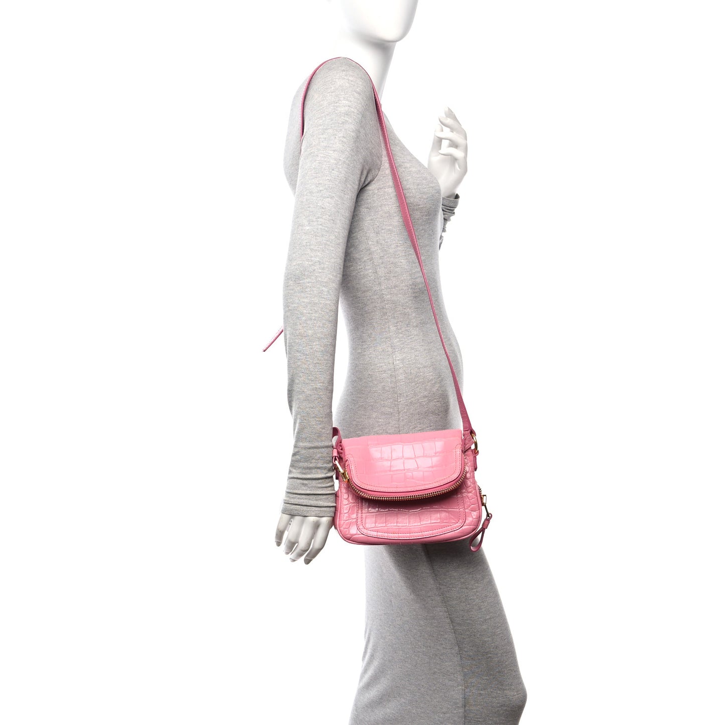 Calfskin Croc-Embossed Mini Jennifer Pink