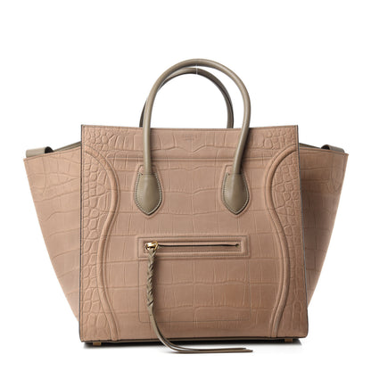 Celine Crocodile Embossed Nubuck Medium Phantom Luggage Beige 1 of 10