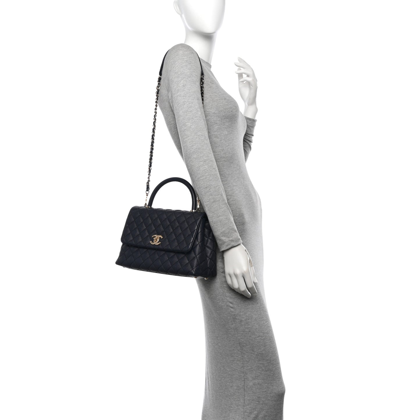 Caviar Quilted Small Coco Handle Flap Navy