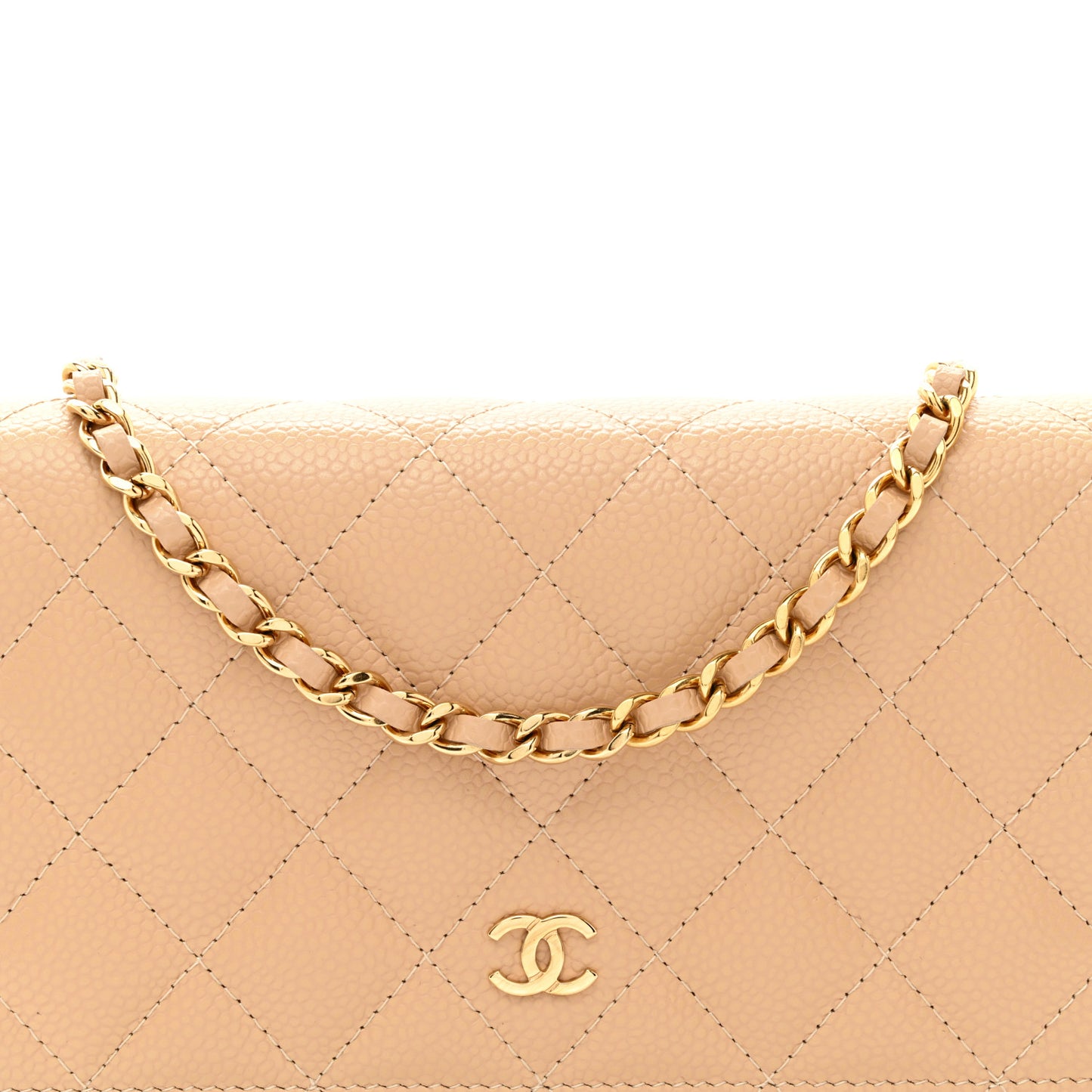 Caviar Quilted Wallet on Chain WOC Beige