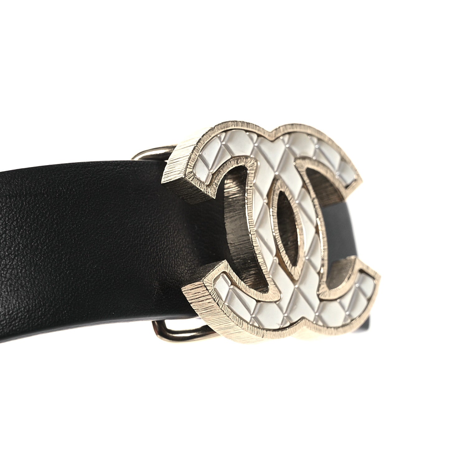 Chanel Calfskin Quilted CC Belt 75 30 Black White 10 of 11