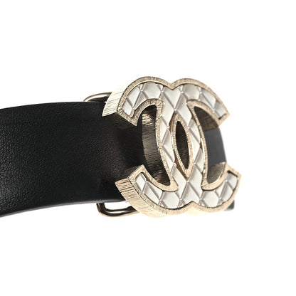 Chanel Calfskin Quilted CC Belt 75 30 Black White 10 of 11