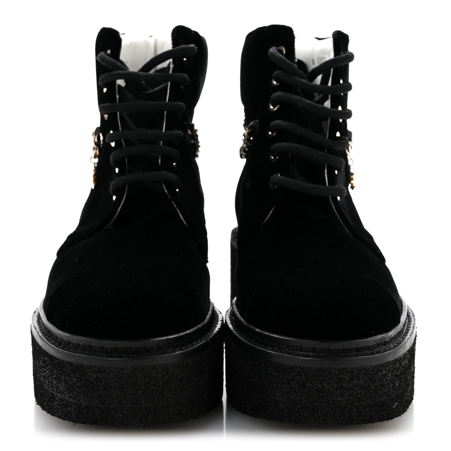 Velvet Chain Lace Up CC Short Boots 35.5 Black
