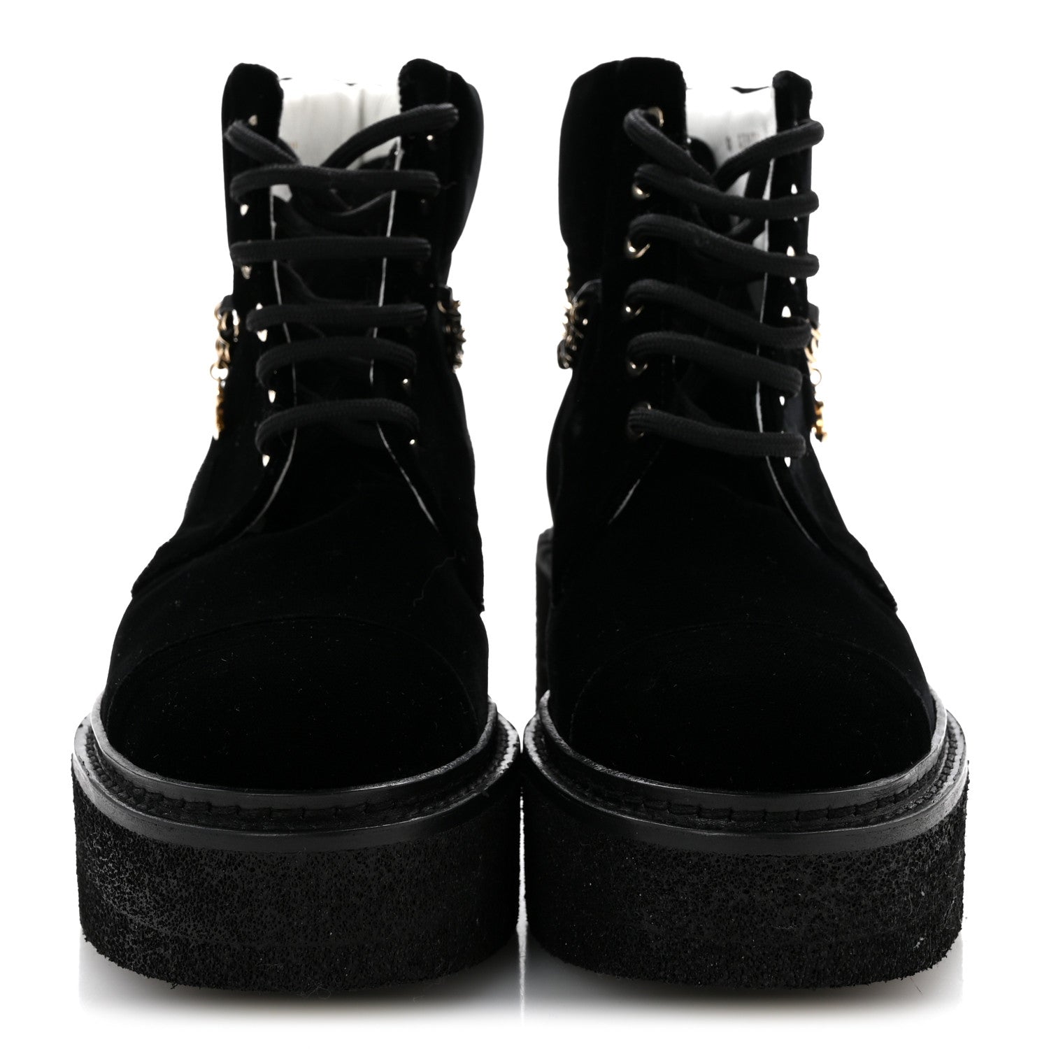 Chanel Velvet Chain Lace Up CC Short Boots 35.5 Black 3 of 10