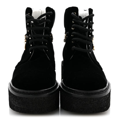 Chanel Velvet Chain Lace Up CC Short Boots 35.5 Black 3 of 10