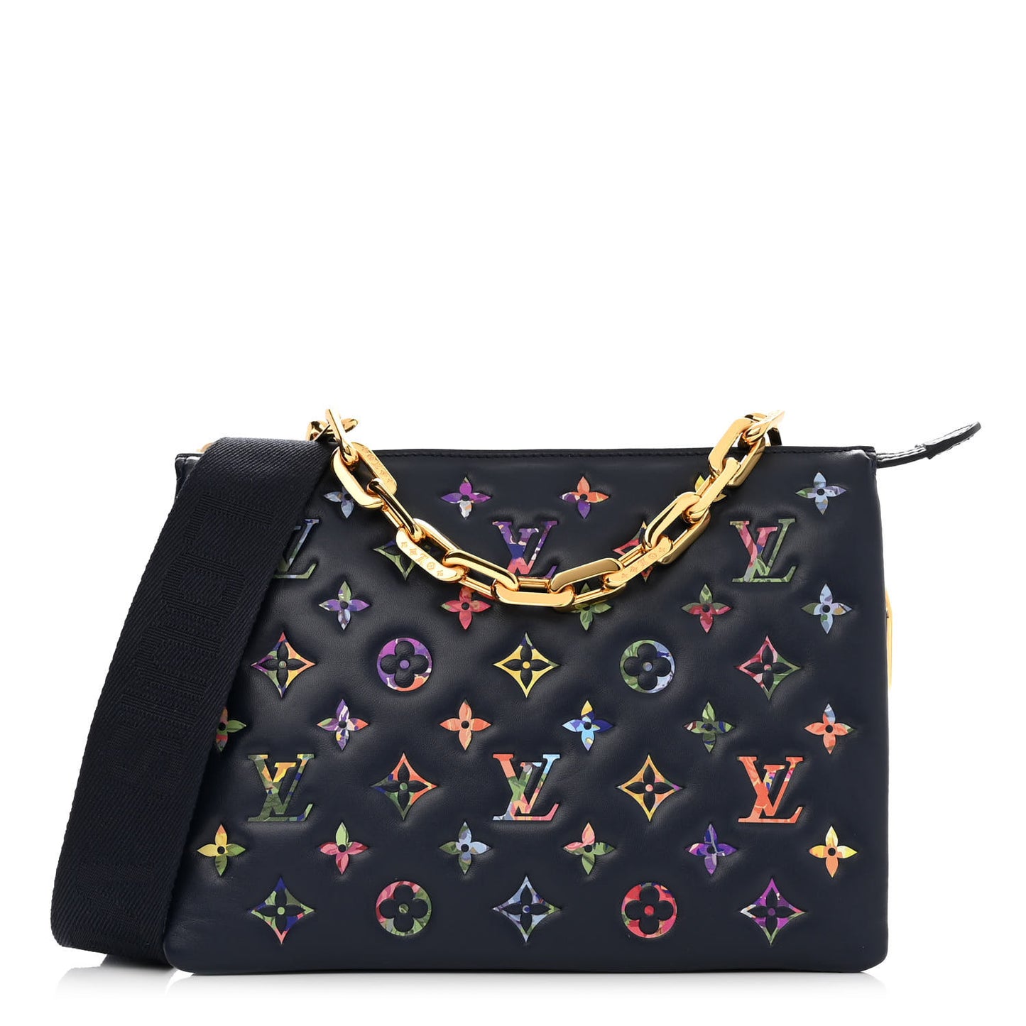 Lambskin Embossed Monogram LV Garden Coussin PM Navy
