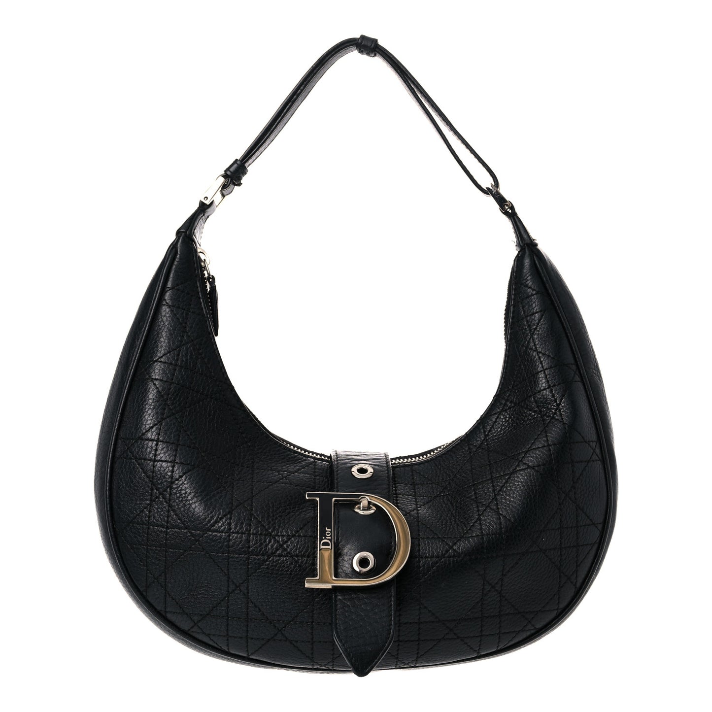 Grained Calfskin Cannage Hobo Black