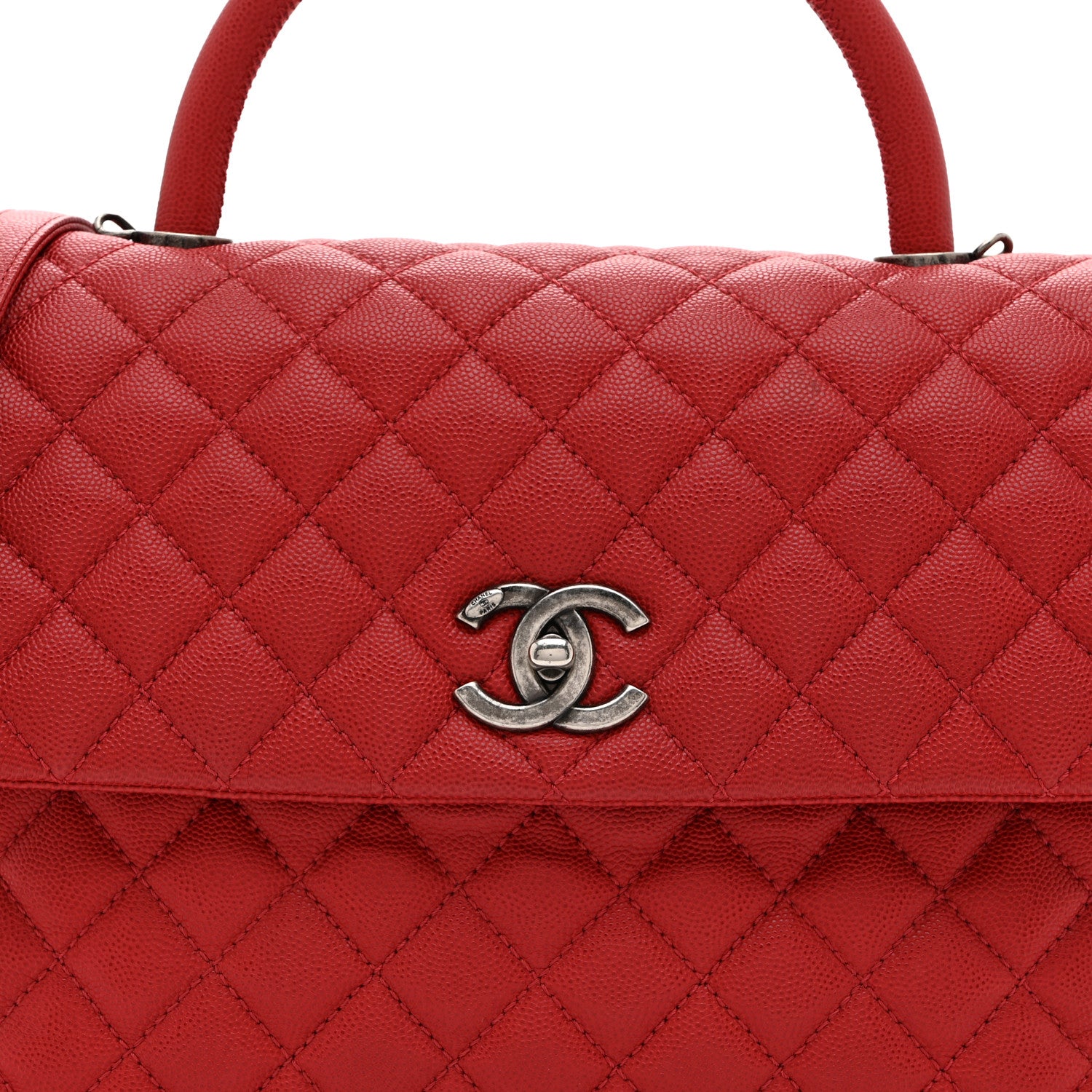 Chanel Caviar Quilted Medium Coco Handle Flap Red 8 of 10